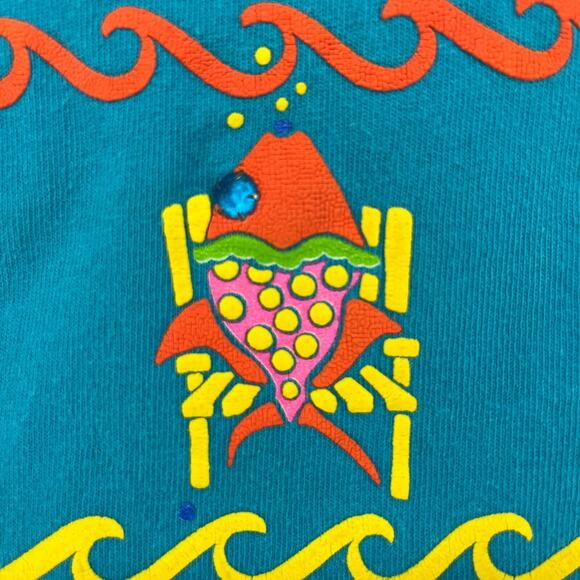 EYES ON CALIFORNIA Shirt Women One Size Fish Seahorse Single Stitch Vintage Blue - Picture 10 of 16